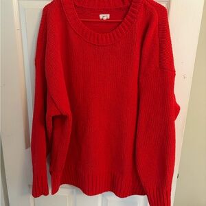 aerie Bright Red Scoopneck Crew Sweater